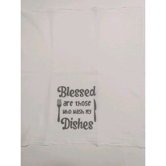 Handmade Blessed Wash My Dishes Quote Flour Sack Towel Cotton Hand Printed Gift - Picture 5 of 8